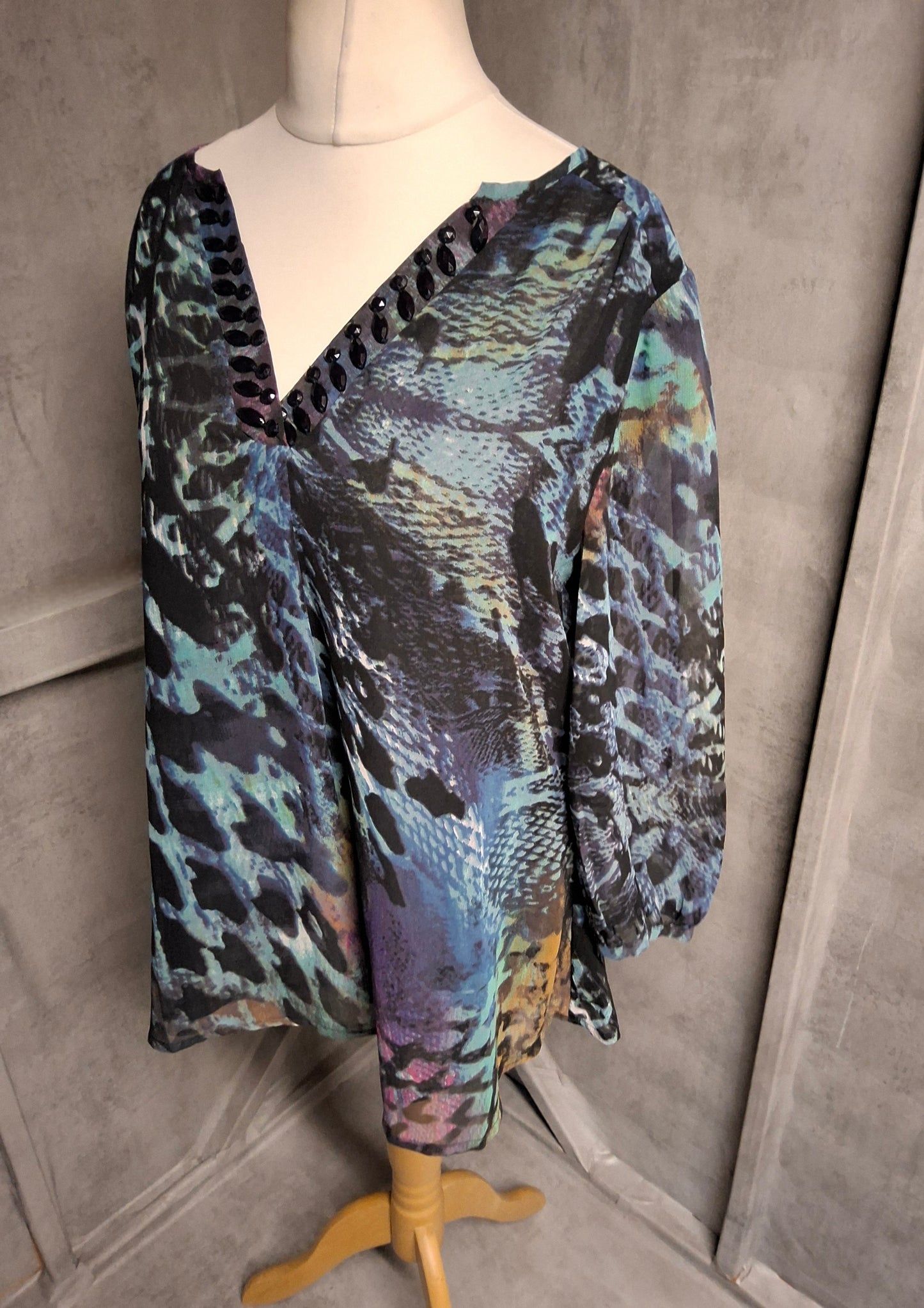 Together Sheer Gem V-Neck Blouse – Size M (UK size 14/16) Statement Top