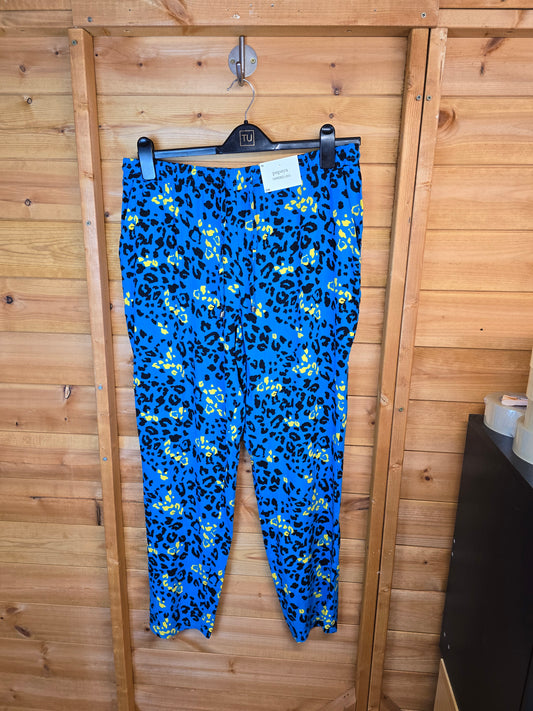 Matalan Blue Leopard Print Tapered Trousers Size 16 New