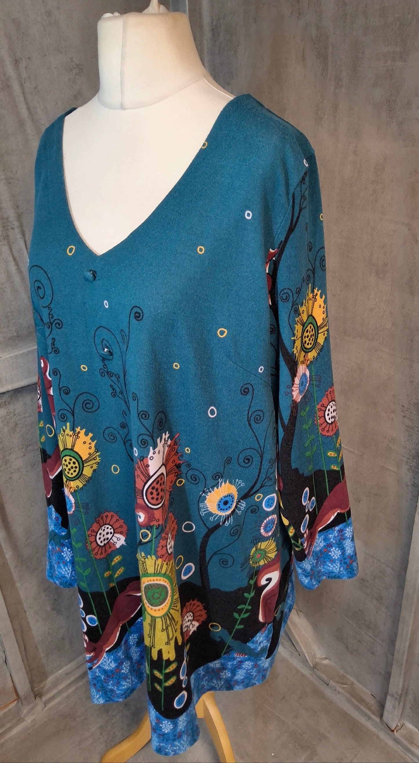 Joe Browns Teal Green Squirrel Print Dress – Cord Look – Size 24