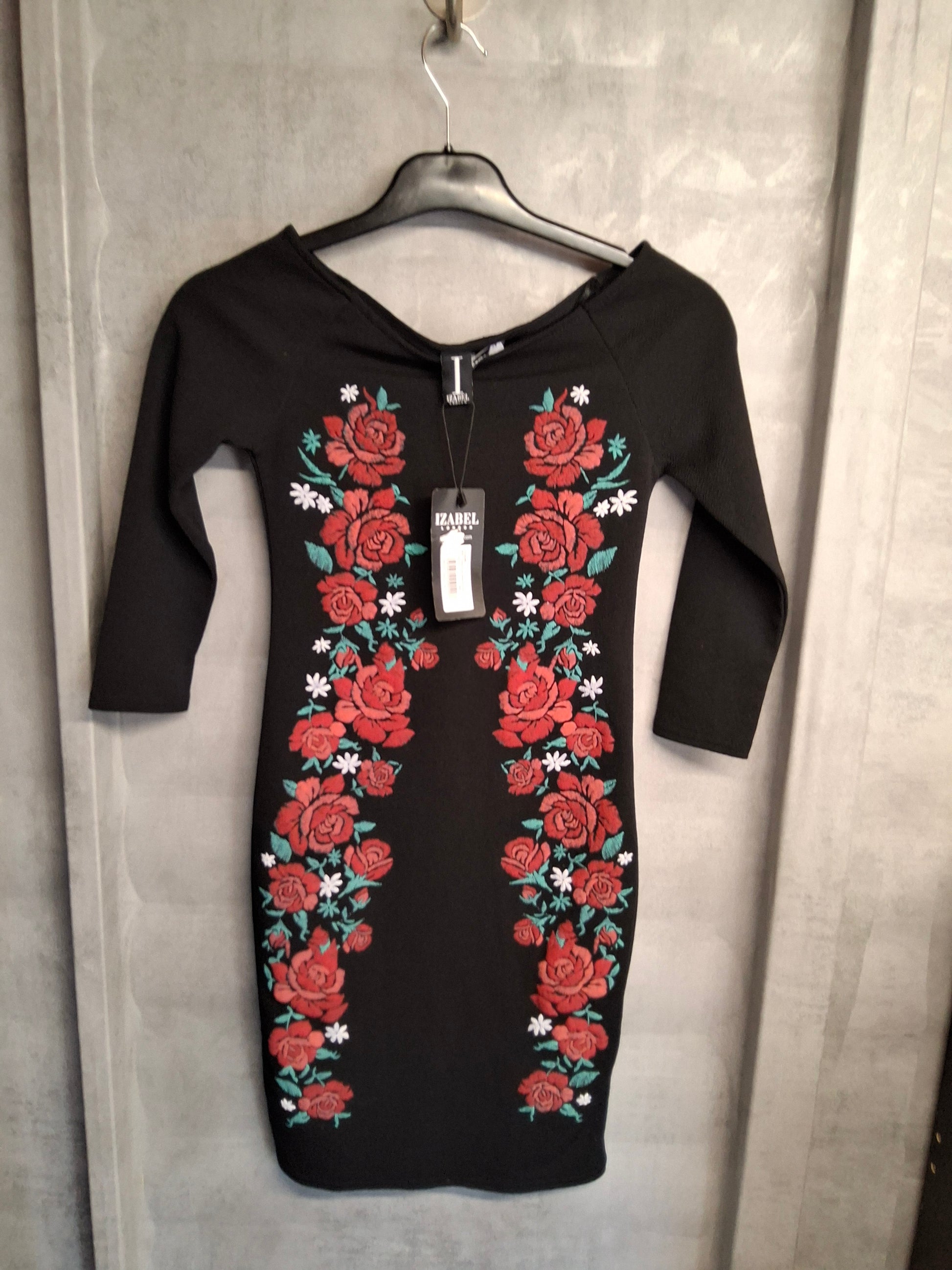 Izabel London Black Floral Bodycon Dress – Size 8 – NWT