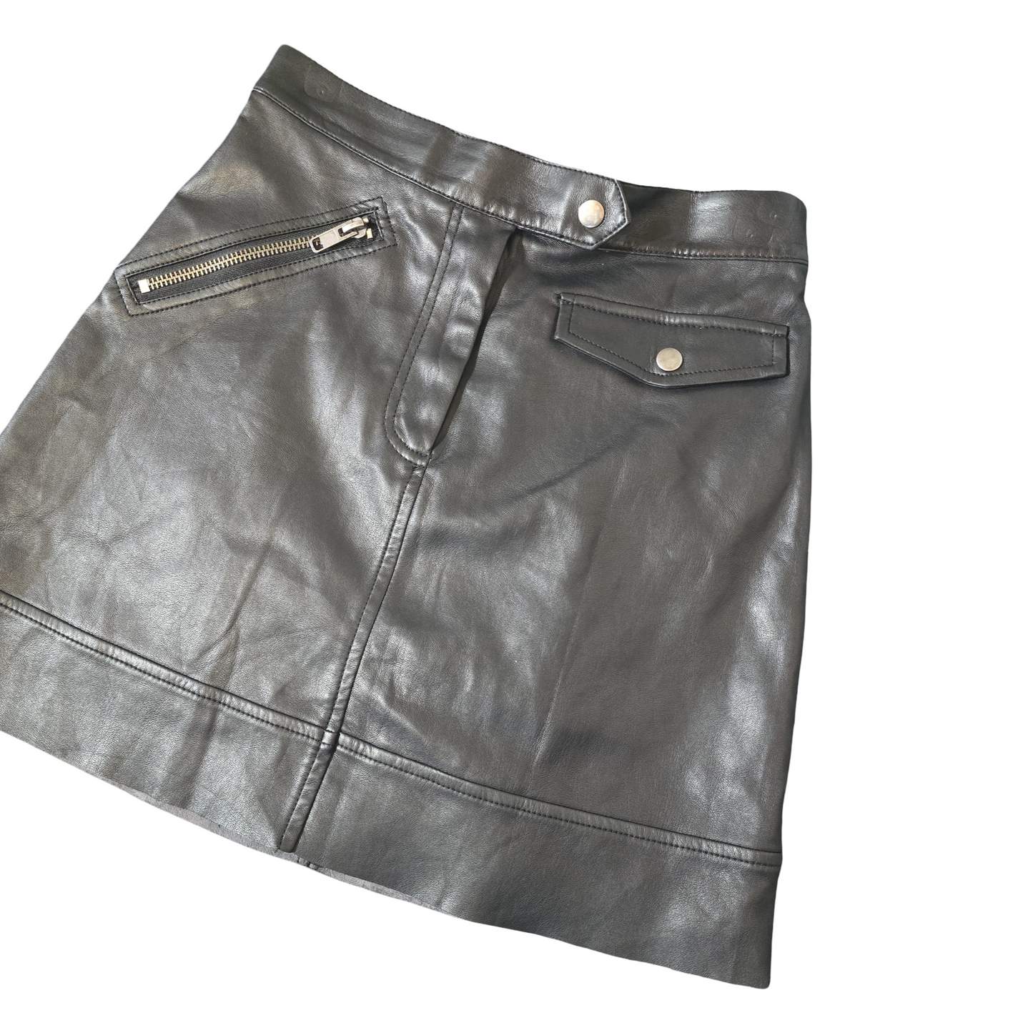 Monki Black Faux Leather Mini Skirt – Size 10 (EUR 38)
