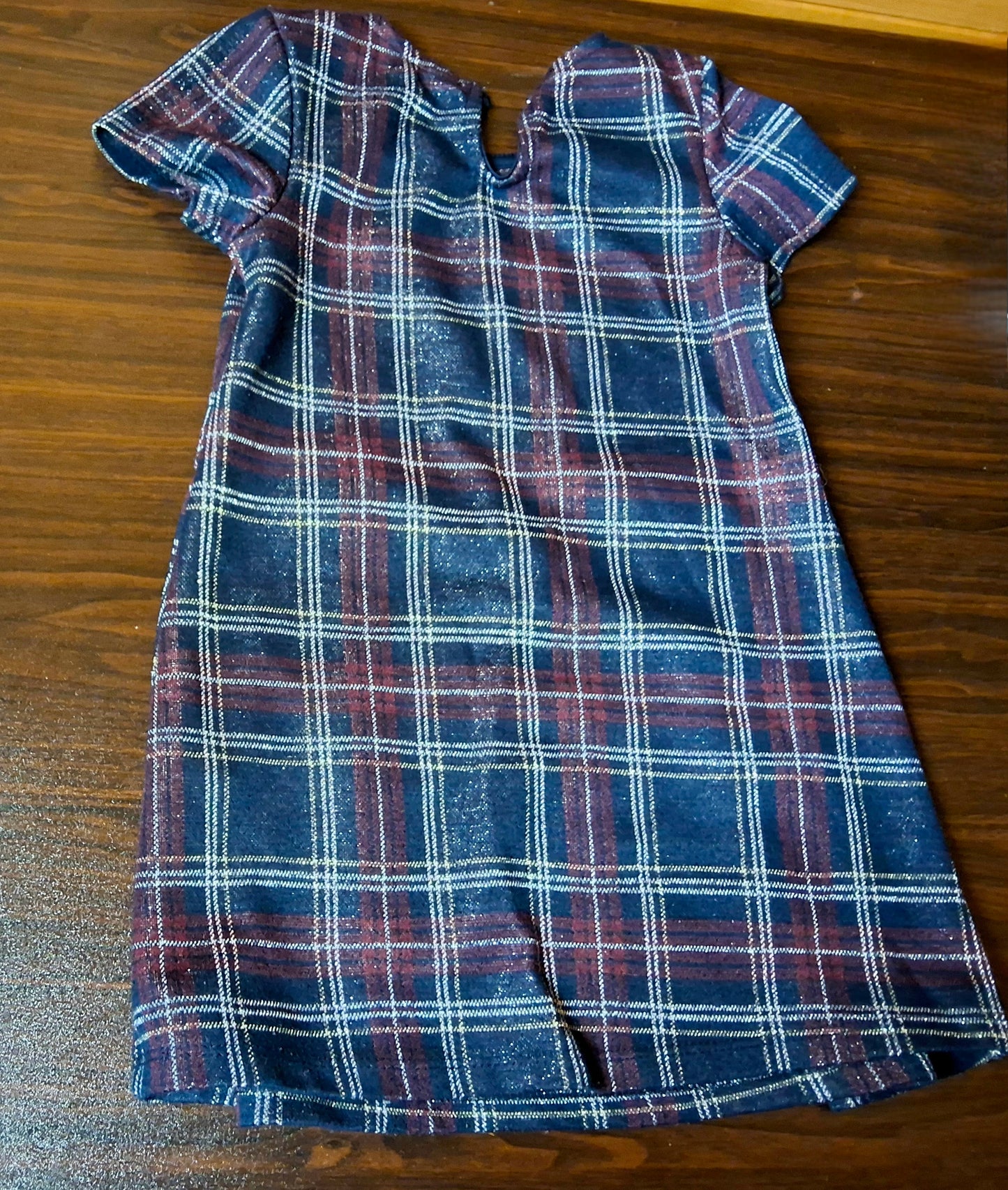 Primark Girls Black & Burgundy Glitter Checked Dress – Age 2–3 Years – Polyester