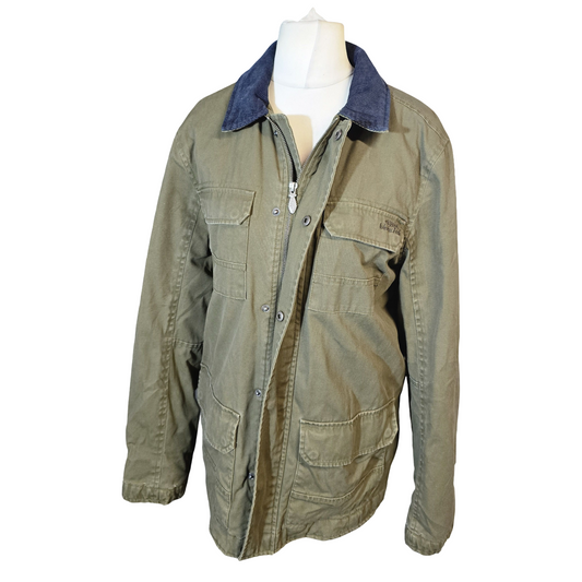 Weird Fish Khaki Green Utility Jacket – Cord Collar & Multiple Pockets – Men’s Size S