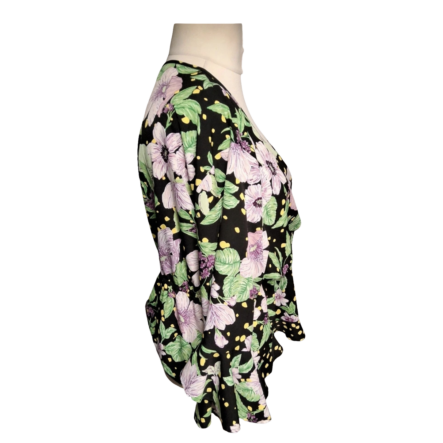 Simply Be Size 22 Wrap Peplum Top – Floral & Polka Dot Print with Flared Sleeves – Statement Style