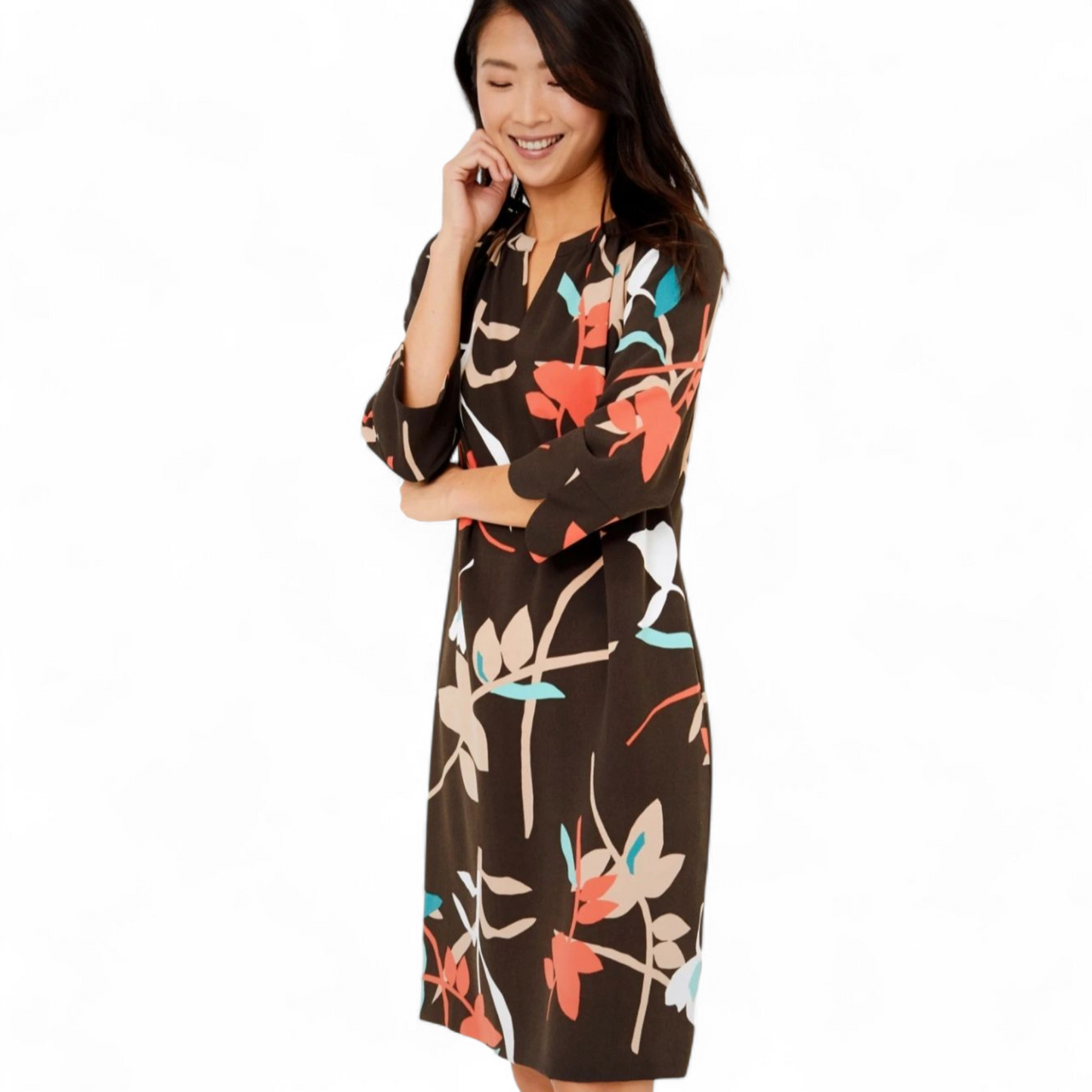 M&S Black Patterned Midi Dress – Size 22 – ¾ Sleeve