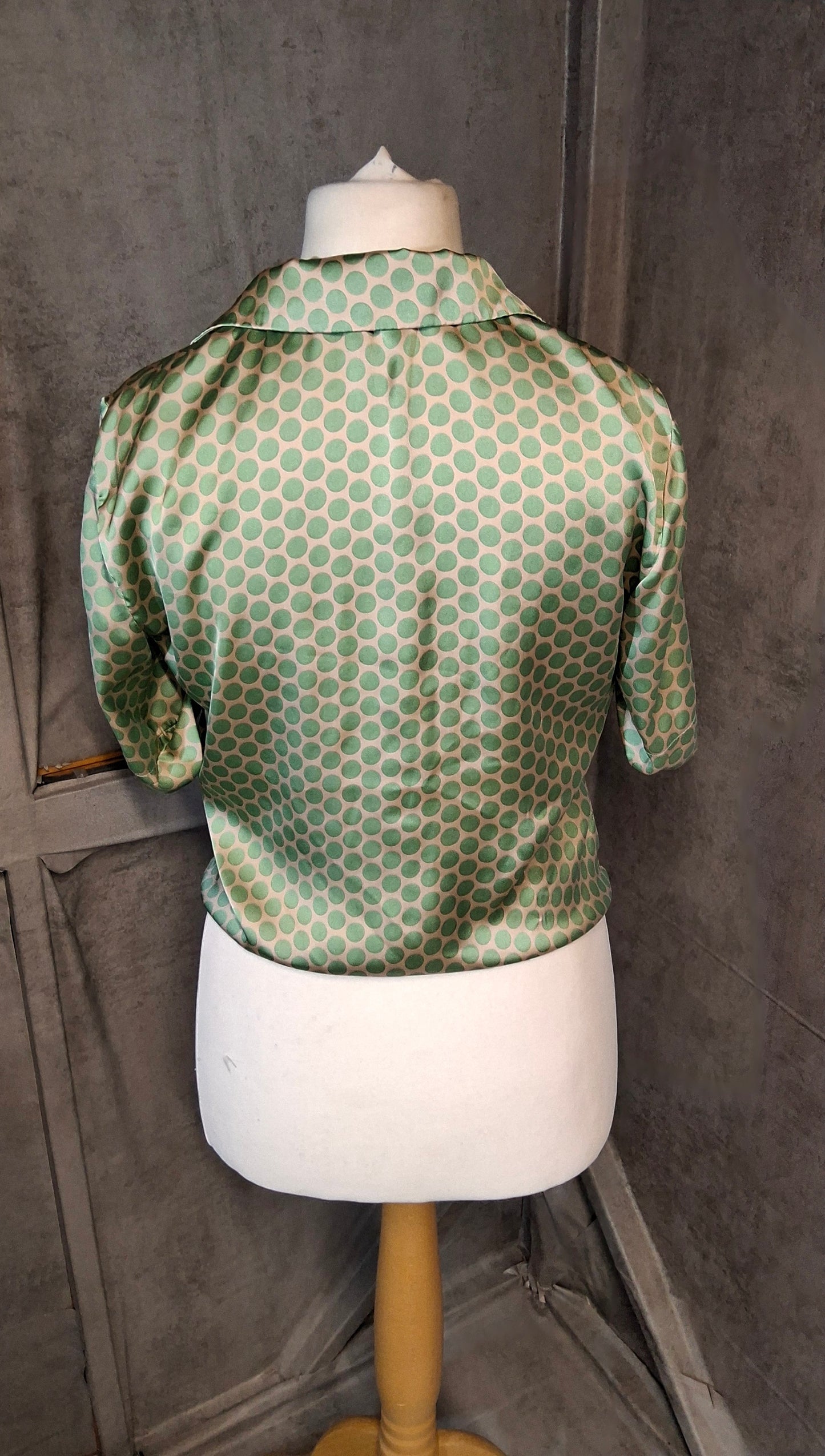 Mango Green & Beige Polka Dot Silky Blouse – Size M (UK size 10/12)