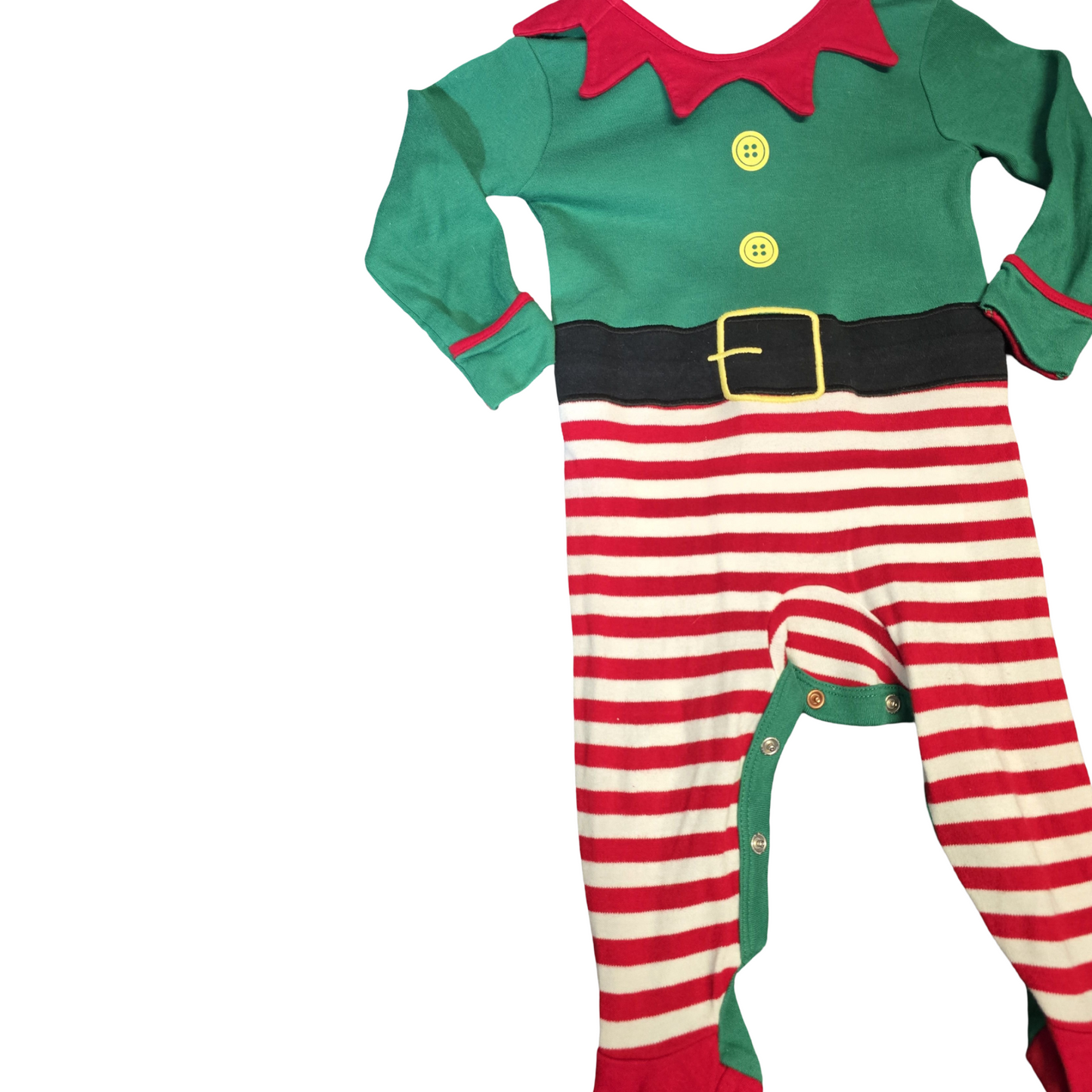 George Elf Christmas Onesie – 6–9 Months – Cute Striped Festive Sleepsuit