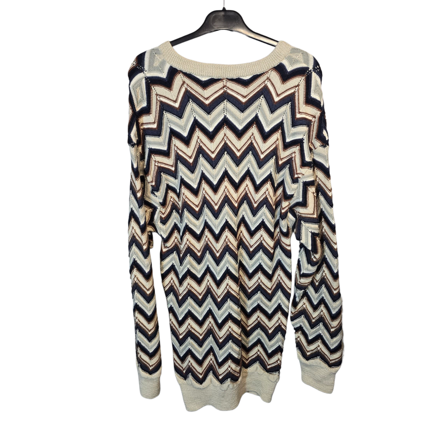 Men’s Vintage Robert Banks Chevron Knitted Jumper – Beige, Brown & Navy – Longer Length