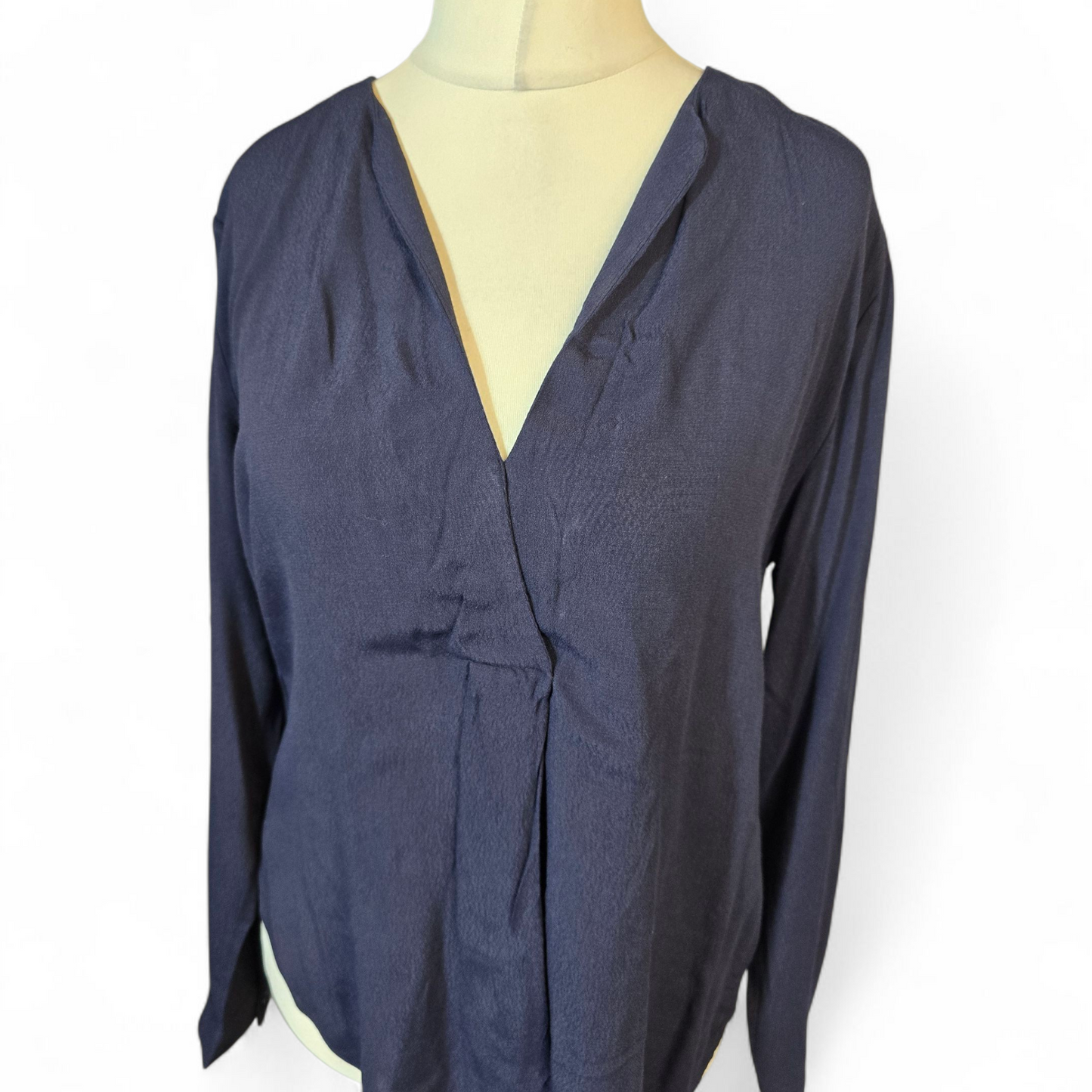 Warehouse Navy Long Sleeve Blouse – Size 12 – V-Neck