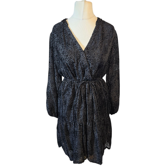 FatFace Copper & Black Velvet Polka Dot Dress – Size 12 – Sheer Sleeves, Tie Waist