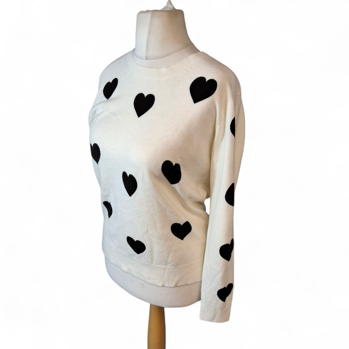 Marks & Spencer White & Black Heart Print Jumper – Size 12