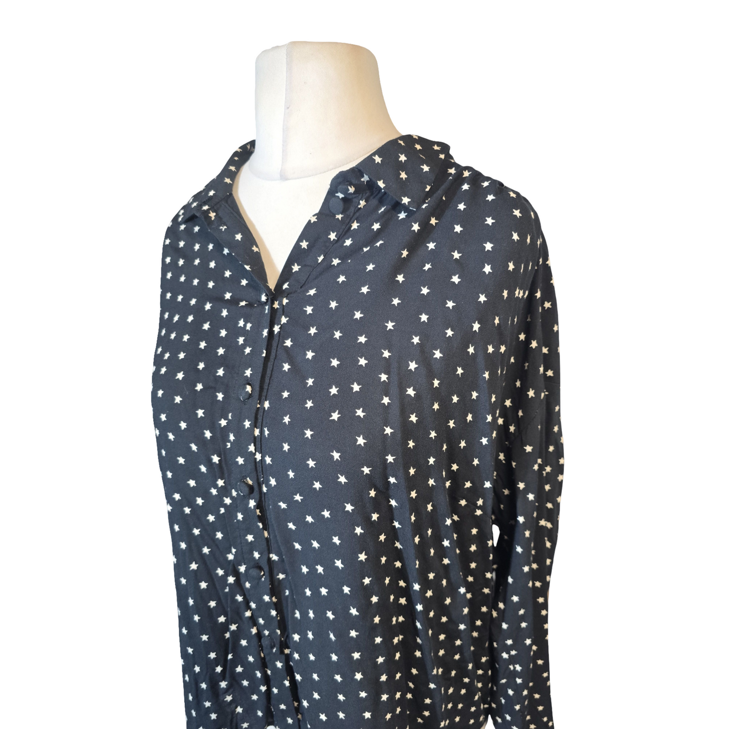 George Black & White Star Print Relaxed Shirt – Size 16 – NWT – Festive & Easy-Wear