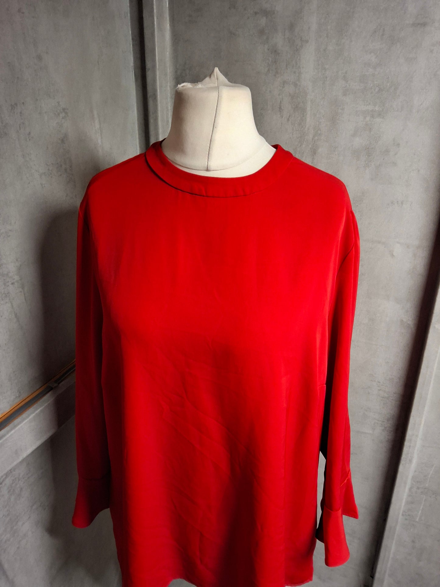 Next Red Longline Blouse – Size 18 – Flared Cuffs & Button Back