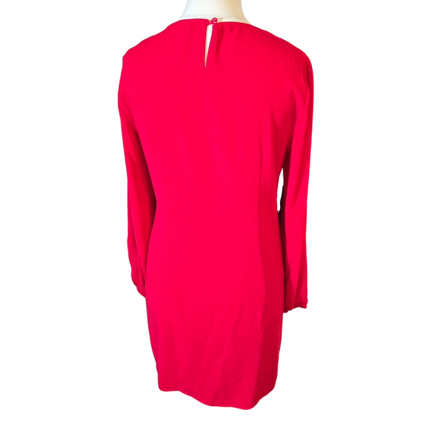 Oasis Red Pleated Gem-Collar Dress – Size 12 – Sheer Sleeves & Knee Length