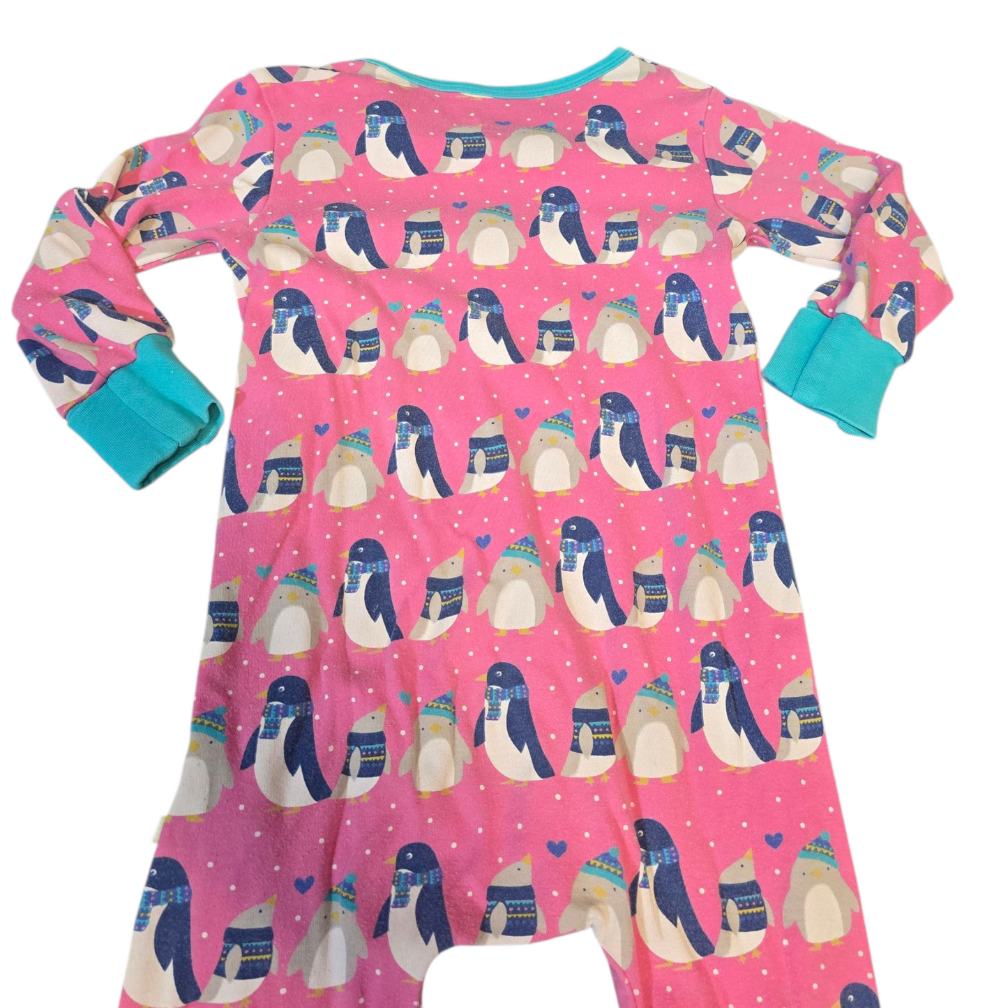 Frugi Pink Penguin Zip-Up Sleepsuit – 12–18 Months