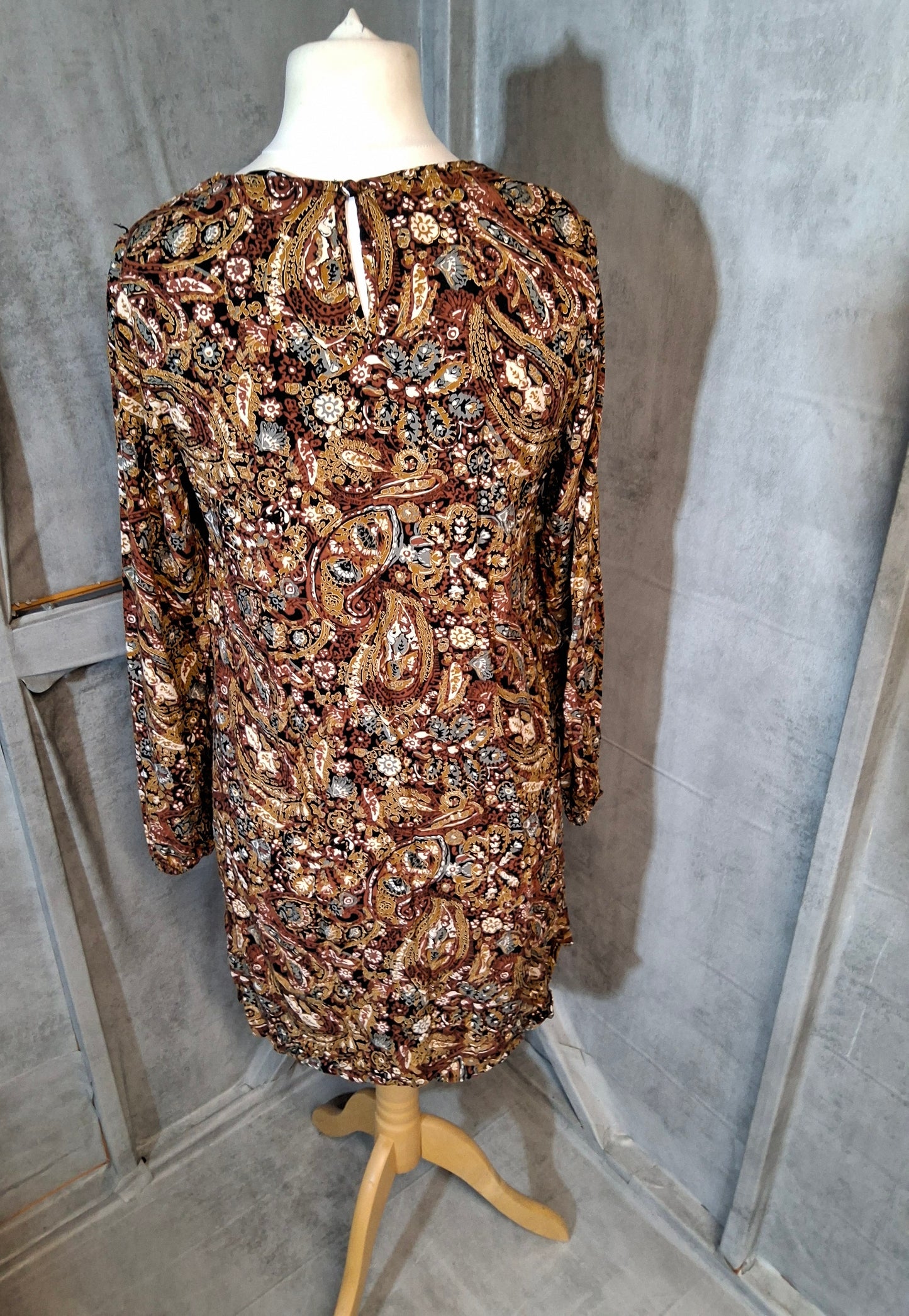 Tu Orange & Brown Paisley Print Dress – Size 12 – 100% Viscose – Knee Length