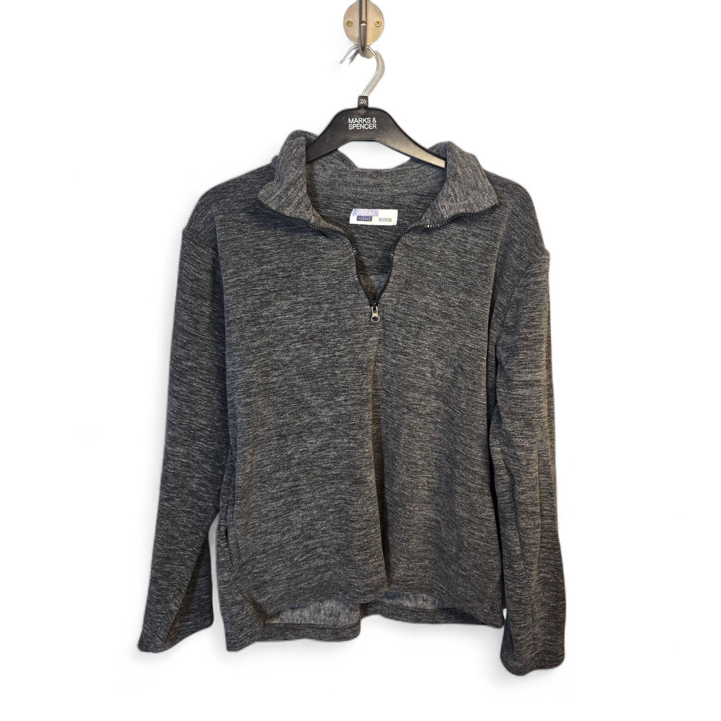 Men's Therma Grey Fleeced 1/4 Zip Jumper with Pockets – Size Med