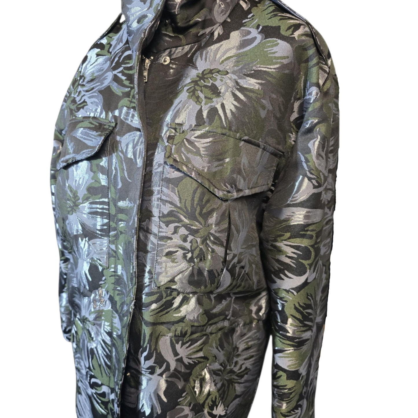 Next Metallic Floral Coat – Black, Silver & Green – Size 12