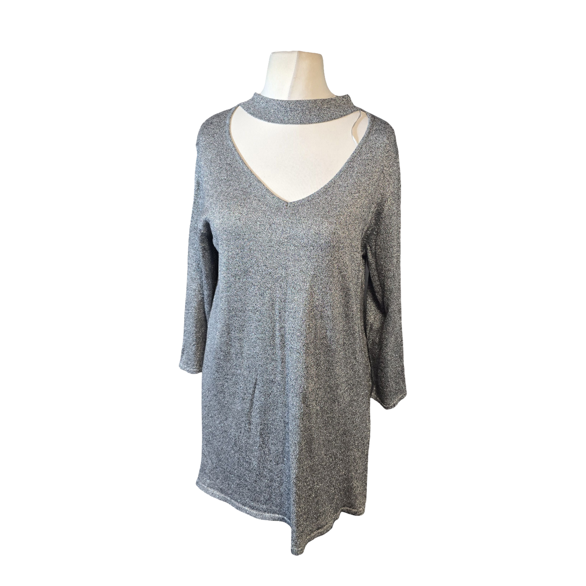 F&F Silver Sparkle Choker Knit – Longer Length – 3/4 Sleeves – Size 16