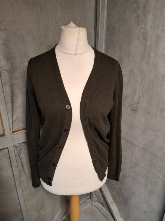 M&S Dark Green Button-Up Cardigan – Size XS (UK 6/8) – Cotton Blend