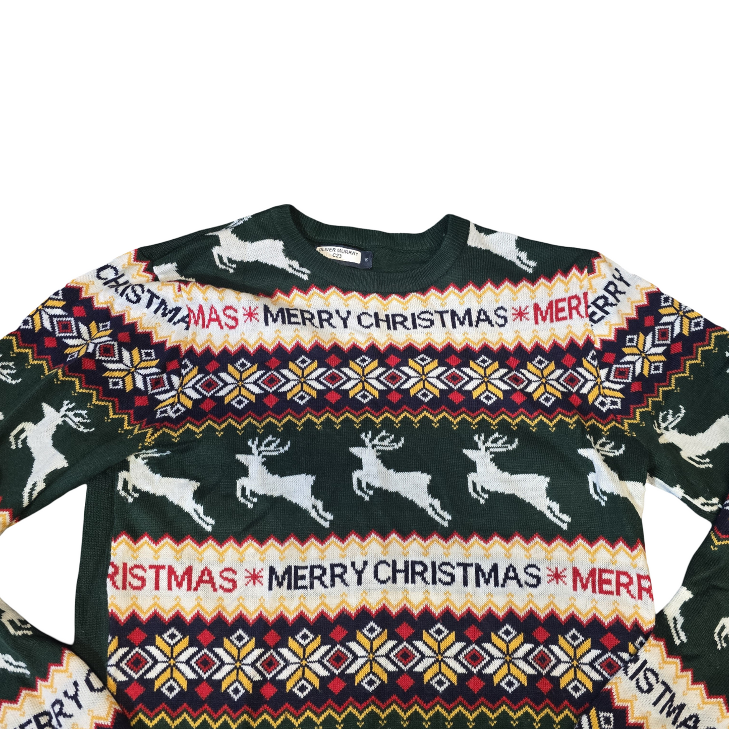 Matalan Green Knitted Xmas Jumper – Men’s Small – Festive Reindeer Print