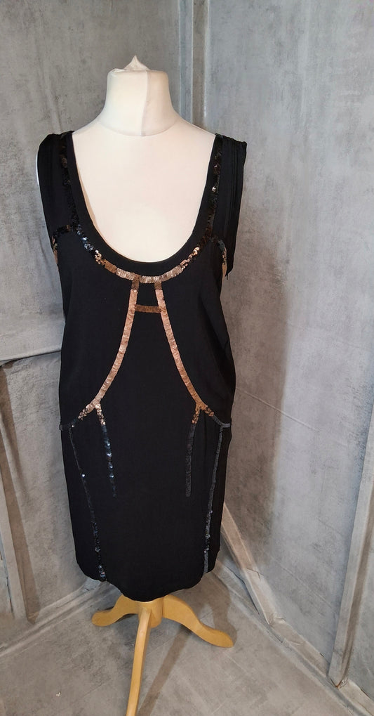 Y2K Diesel Black & Bronze Sequin Sleeveless Dress – Size M – 2000s