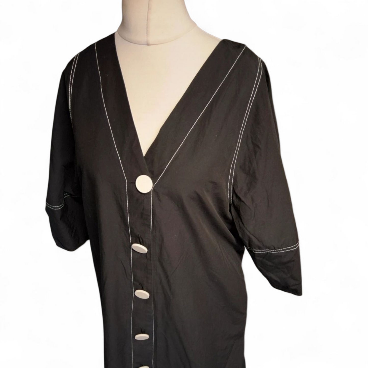 Zara Black Shirt Style Mini Dress – Size L (UK size 12/14) – Button Front