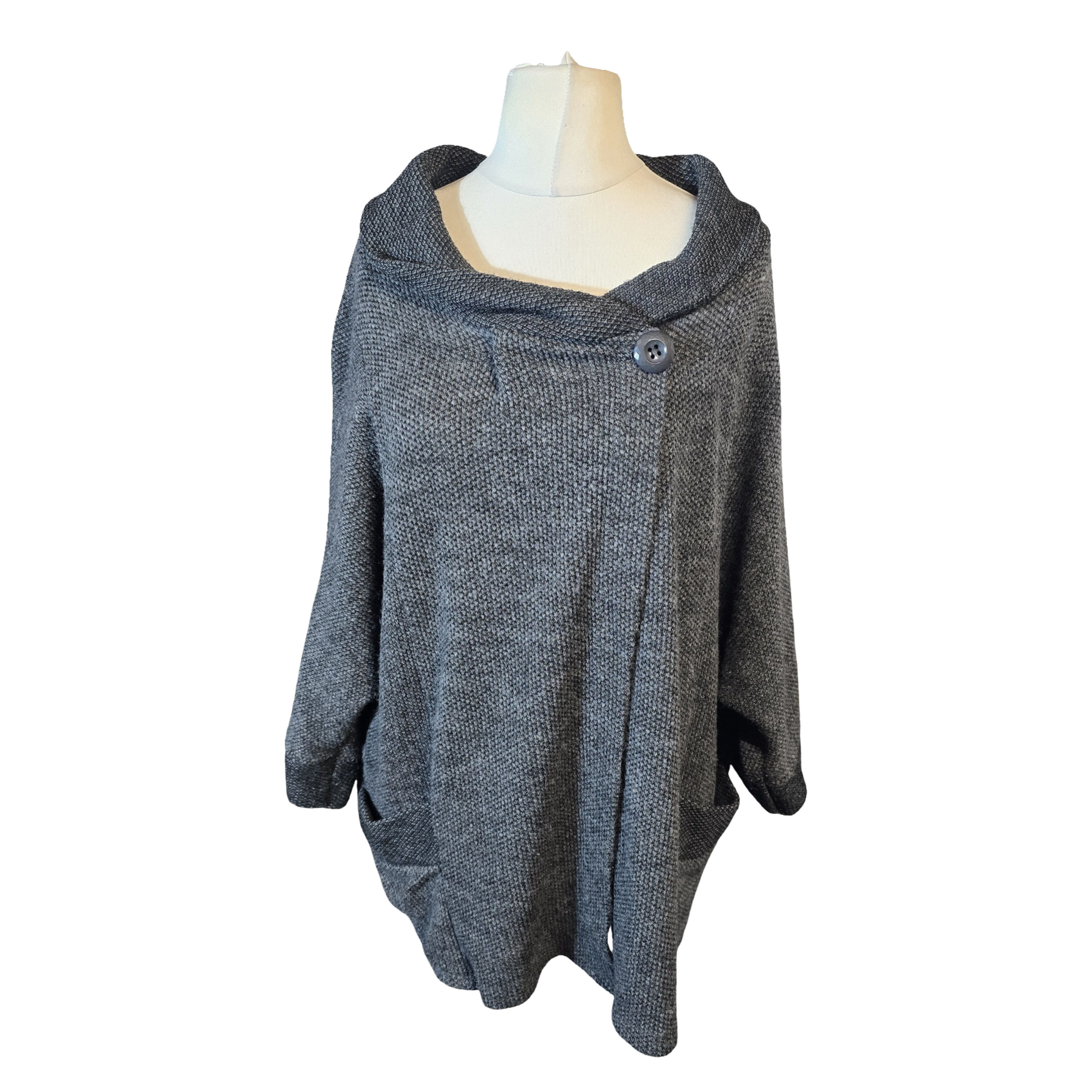 Cerulean Collection Grey Relaxed Knit Cardigan – One Size – Pockets & 3/4 Sleeves