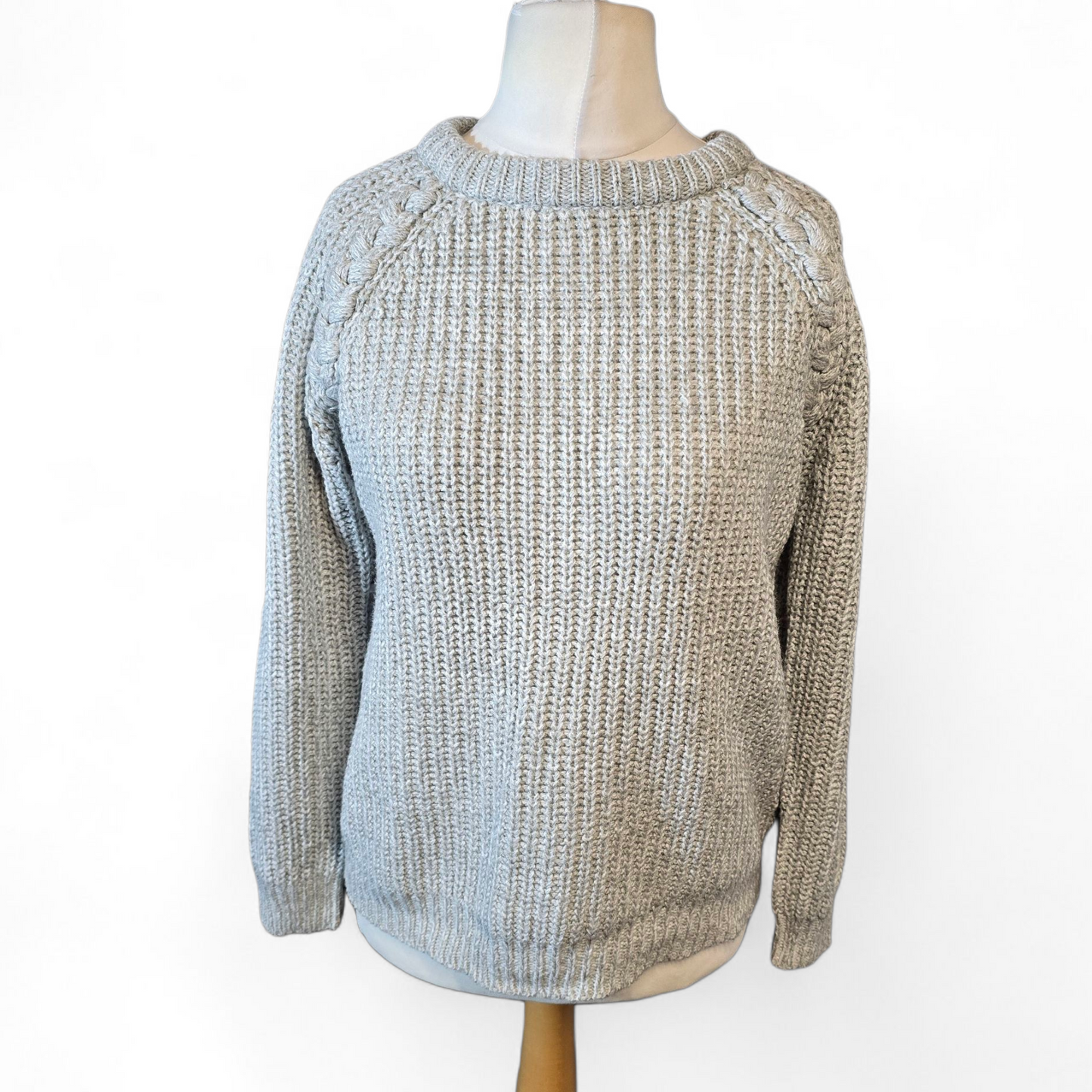 Primark Grey Knit Jumper – Plait Detail, Size 12
