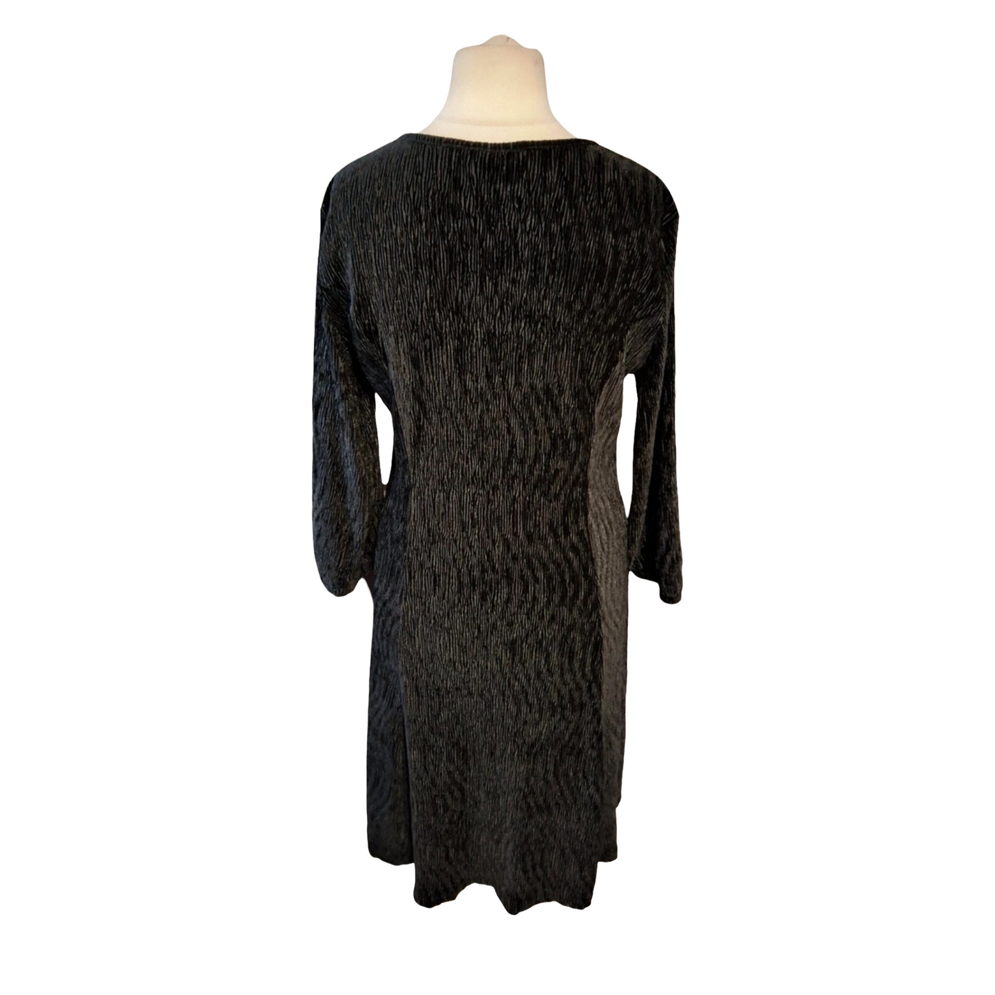 Fransa Black Velvet Midi Dress – Size M (size 10/12), Stretchy, ¾ Sleeves