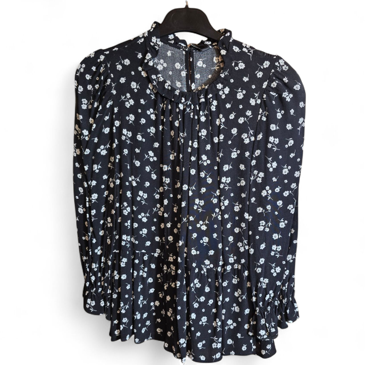 Nobody's Child black white floral long sleeved peplum top size 10