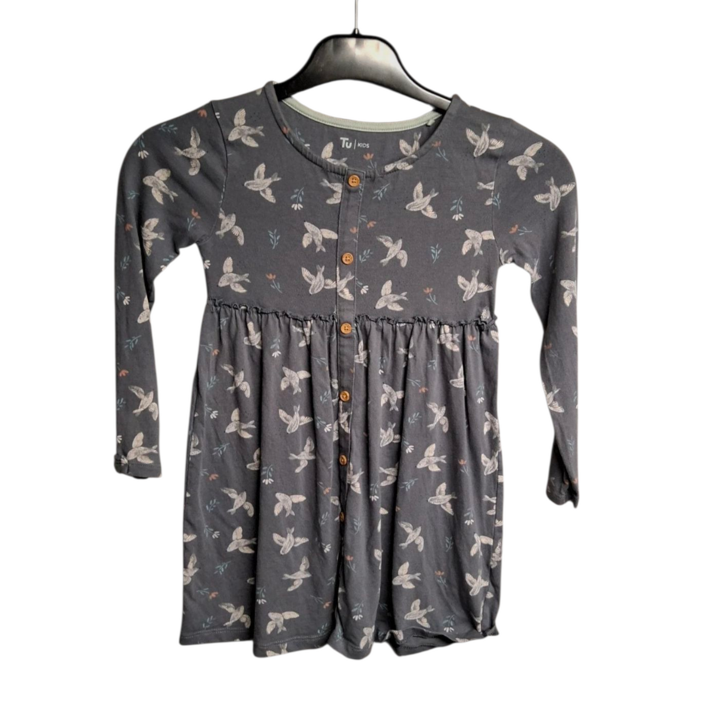 Tu Girls Navy Bird Print Dress – Age 4-5 Years – 100% Cotton