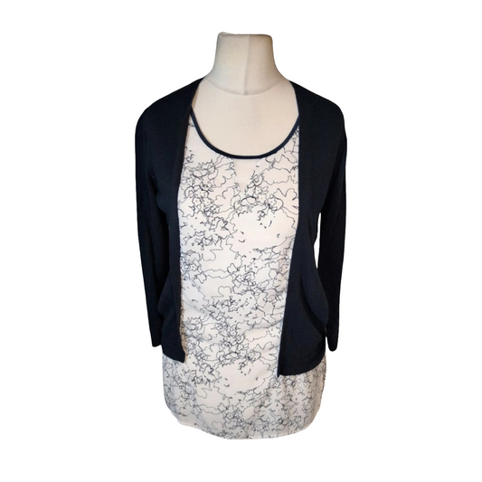 Next Navy & White 2-in-1 Top with Cardigan – Size 10 – Cotton Blend