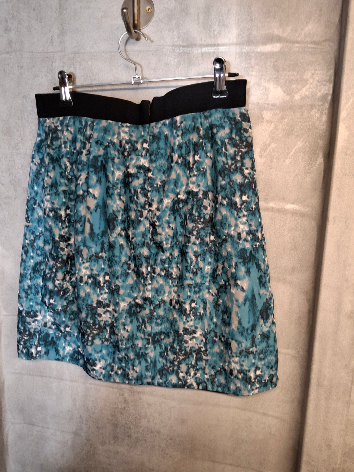 COS Blue & Grey Abstract Mini Skirt – Size 8 – Wrap Frill Detail