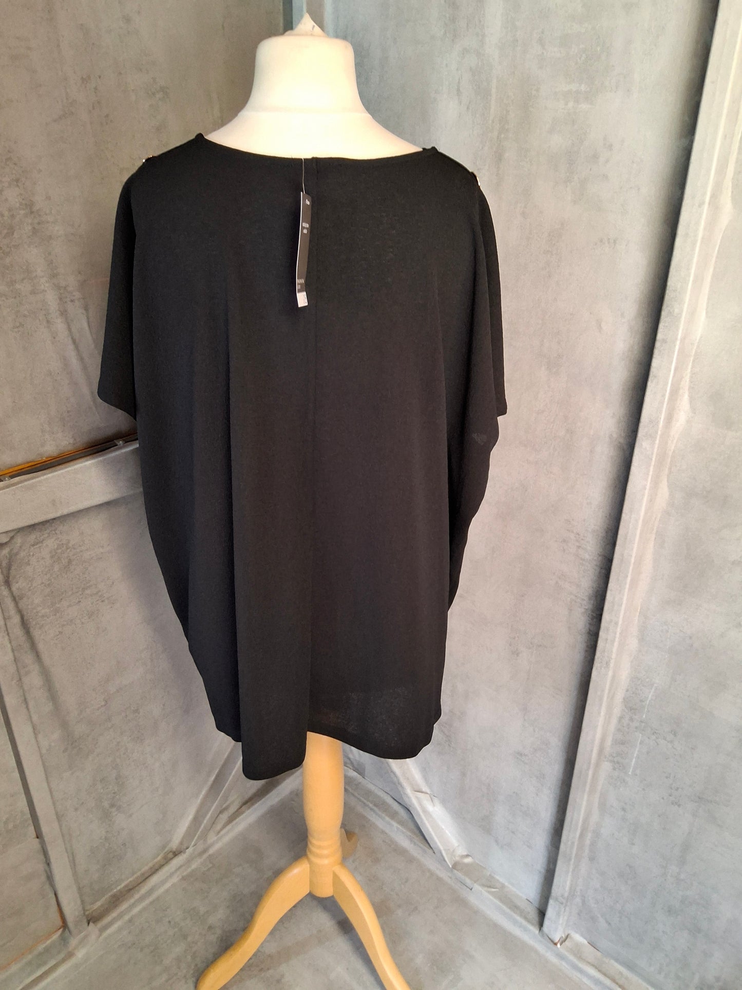 Matalan Curve Black Button-Detail Top – Size 24 – NWT RRP £15