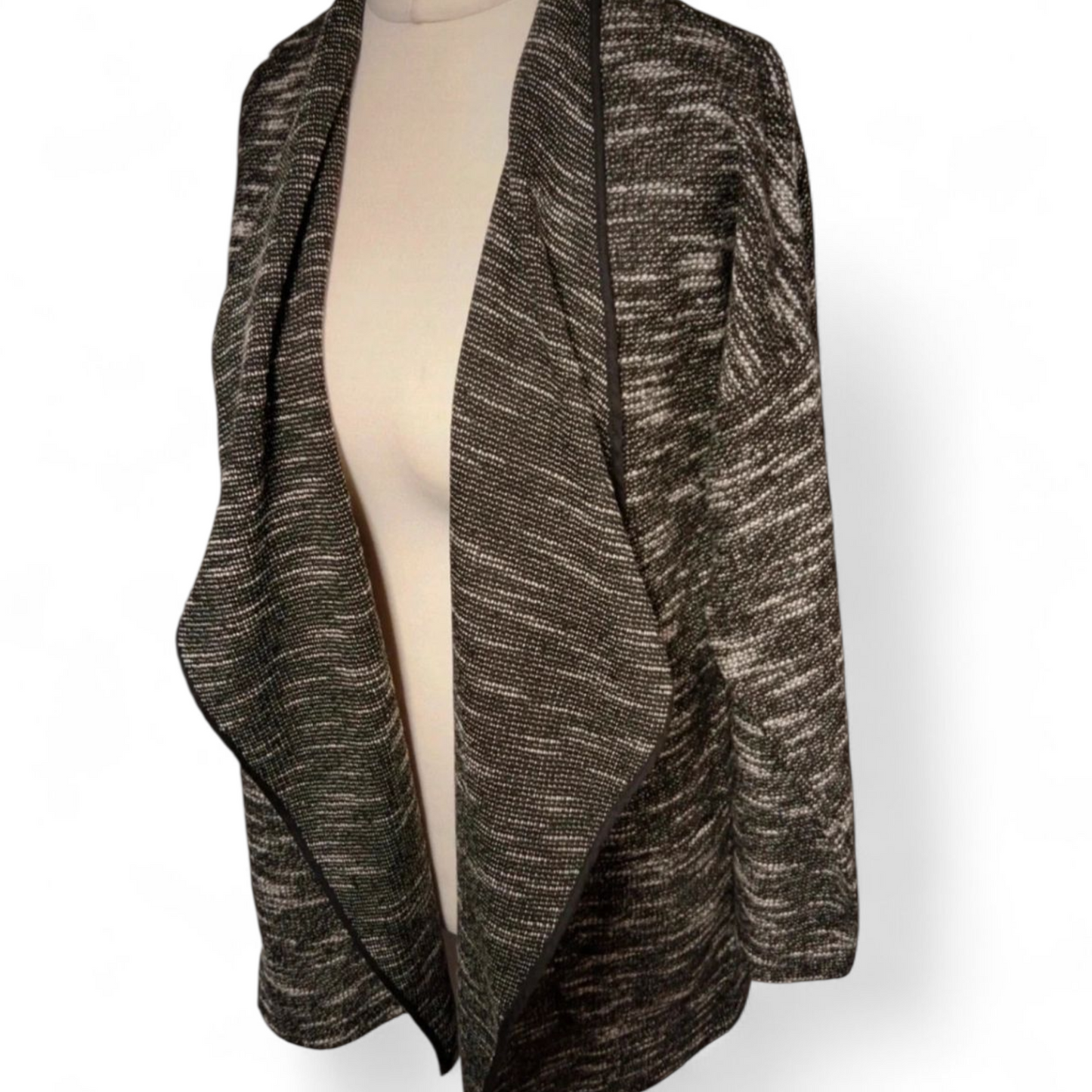 Matalan Black & White Marled Waterfall Cardigan – Size Small