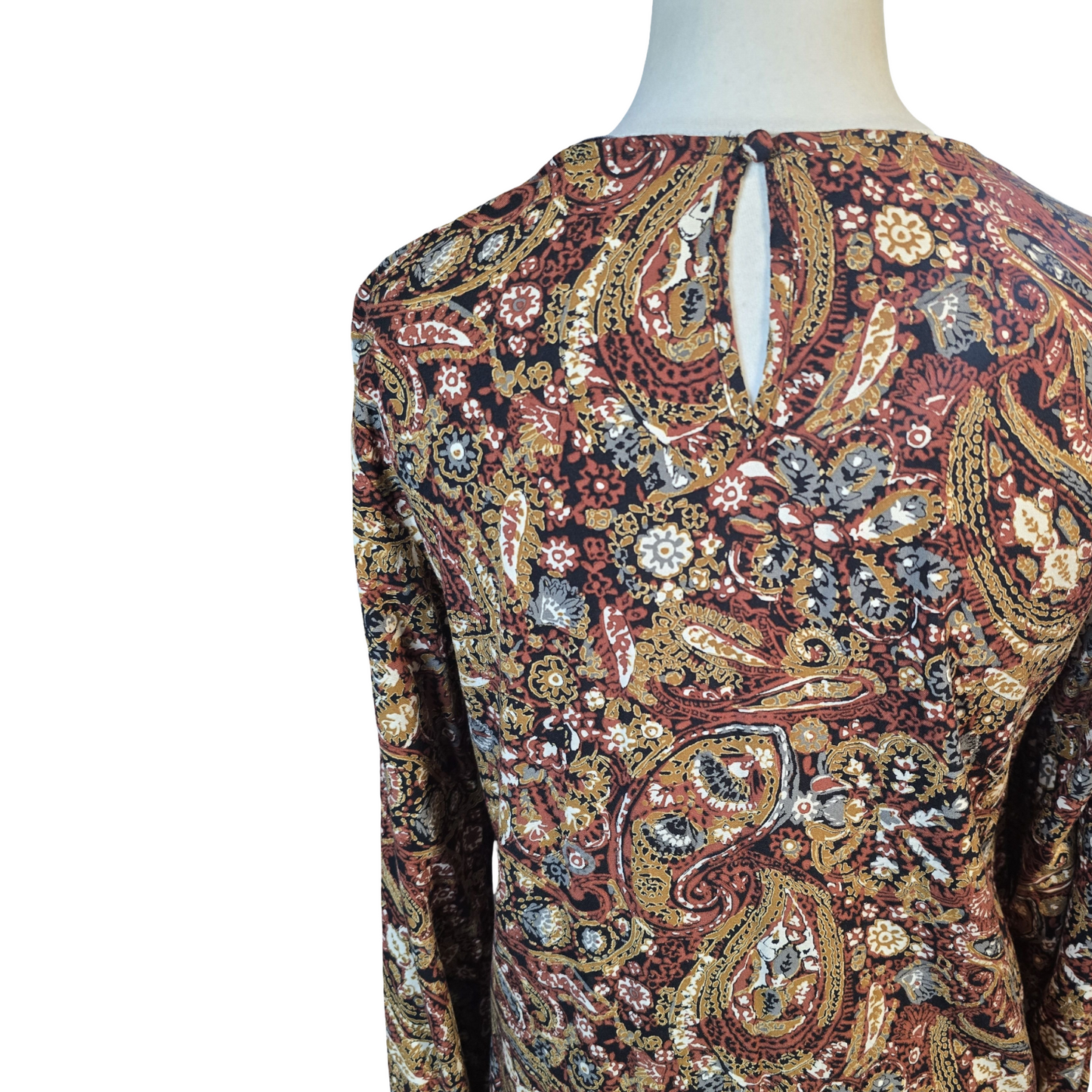 Tu Orange & Brown Paisley Print Dress Size 12 100% Viscose Knee Length