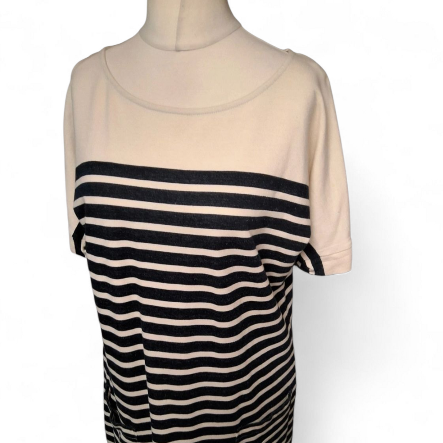 White Stuff Navy & White Stripe Cotton Midi Dress – Size 12