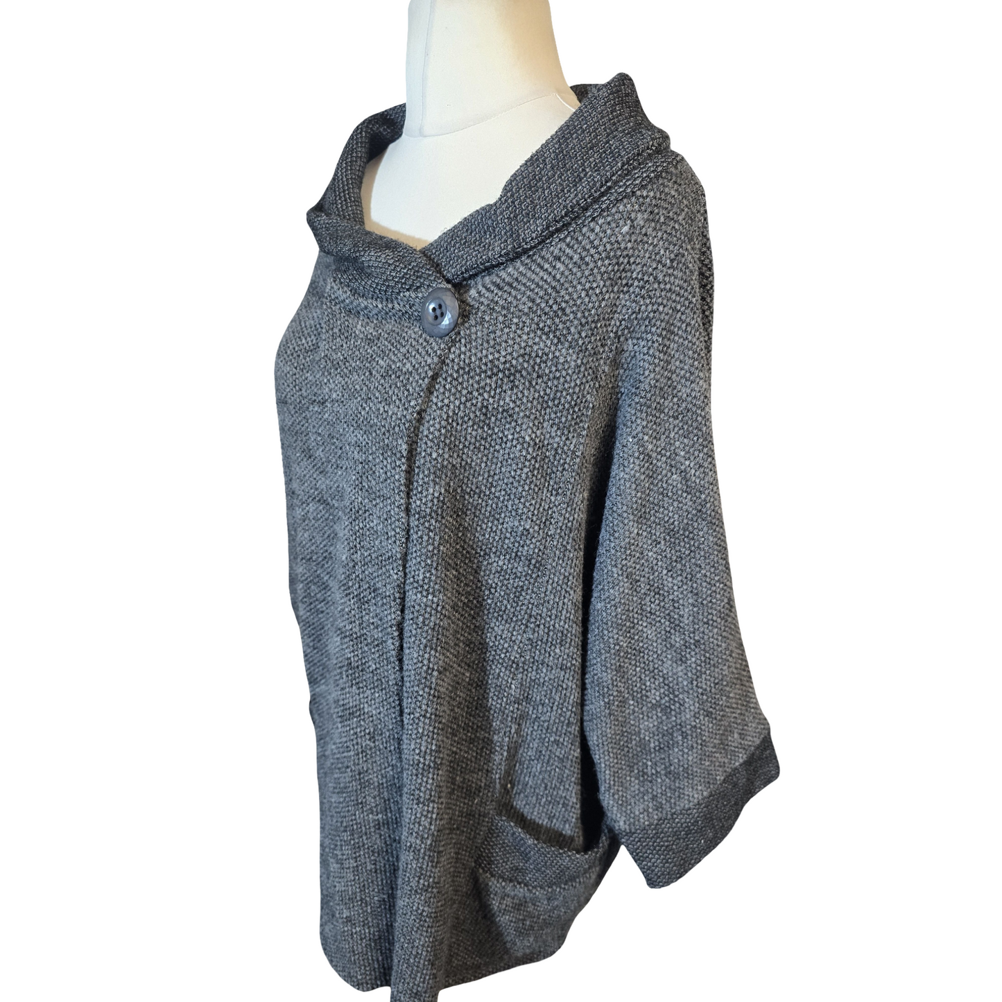 Cerulean Collection Grey Relaxed Knit Cardigan – One Size – Pockets & 3/4 Sleeves