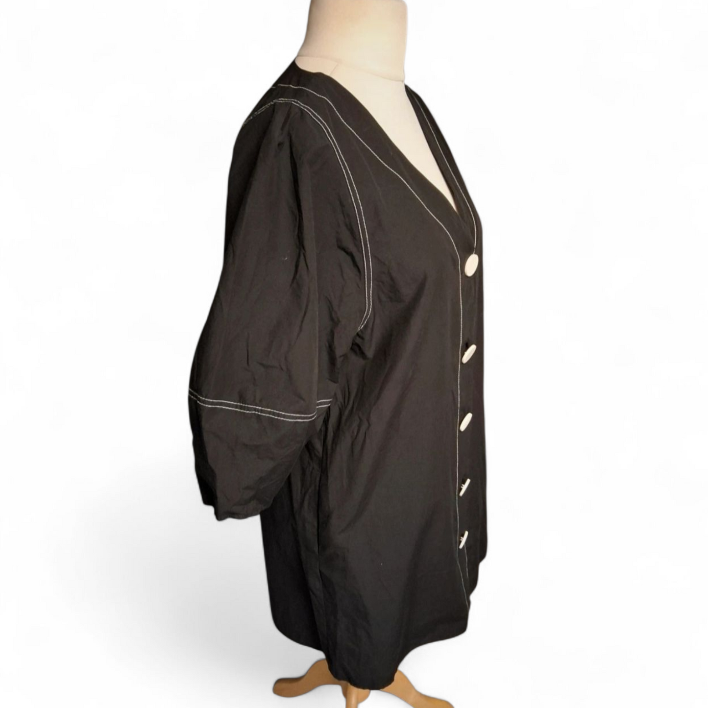 Zara Black Shirt Style Mini Dress – Size L (UK size 12/14) – Button Front