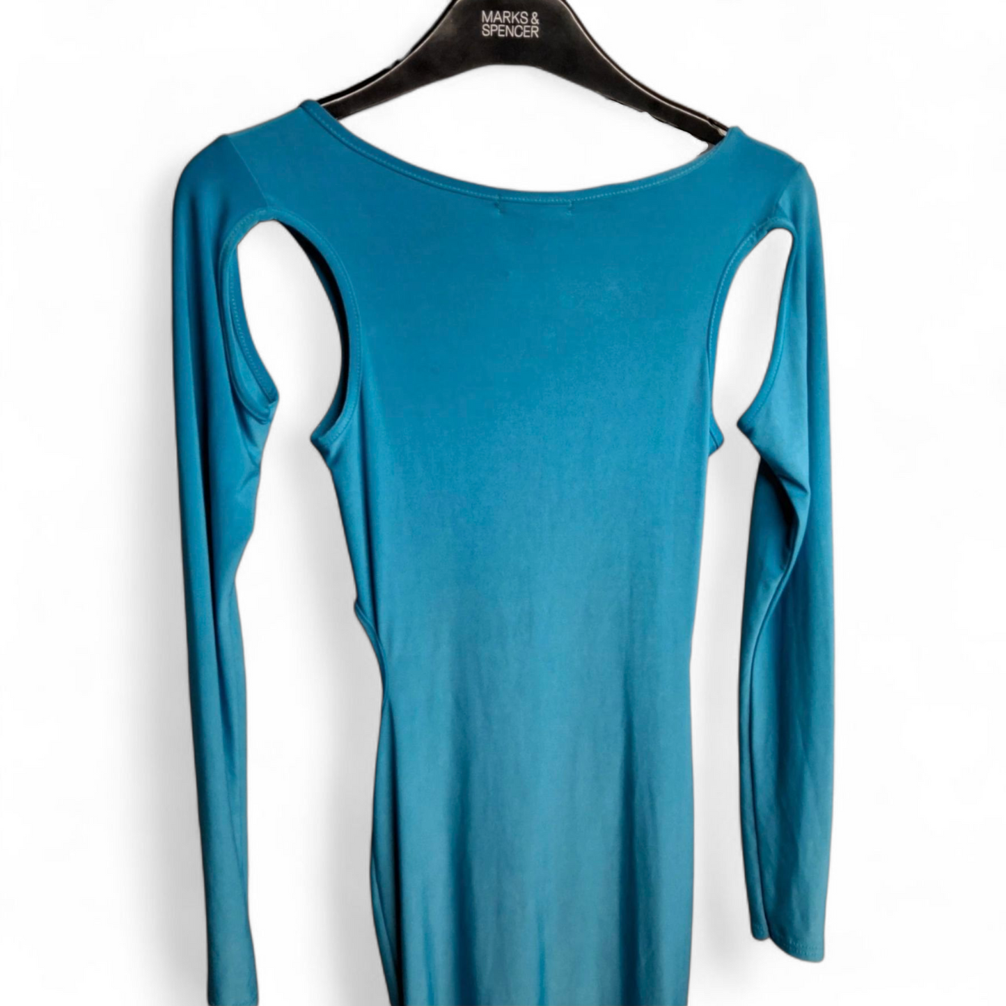 PrettyLittleThing Blue Cold Shoulder Bodycon Mini Dress – Size 6 – BNWT – Tie Front Party Look