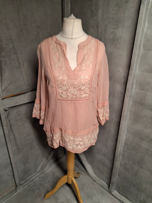 Monsoon Light Pink Embroidered Blouse – Size 12 – 100% Viscose – NWT RRP £49