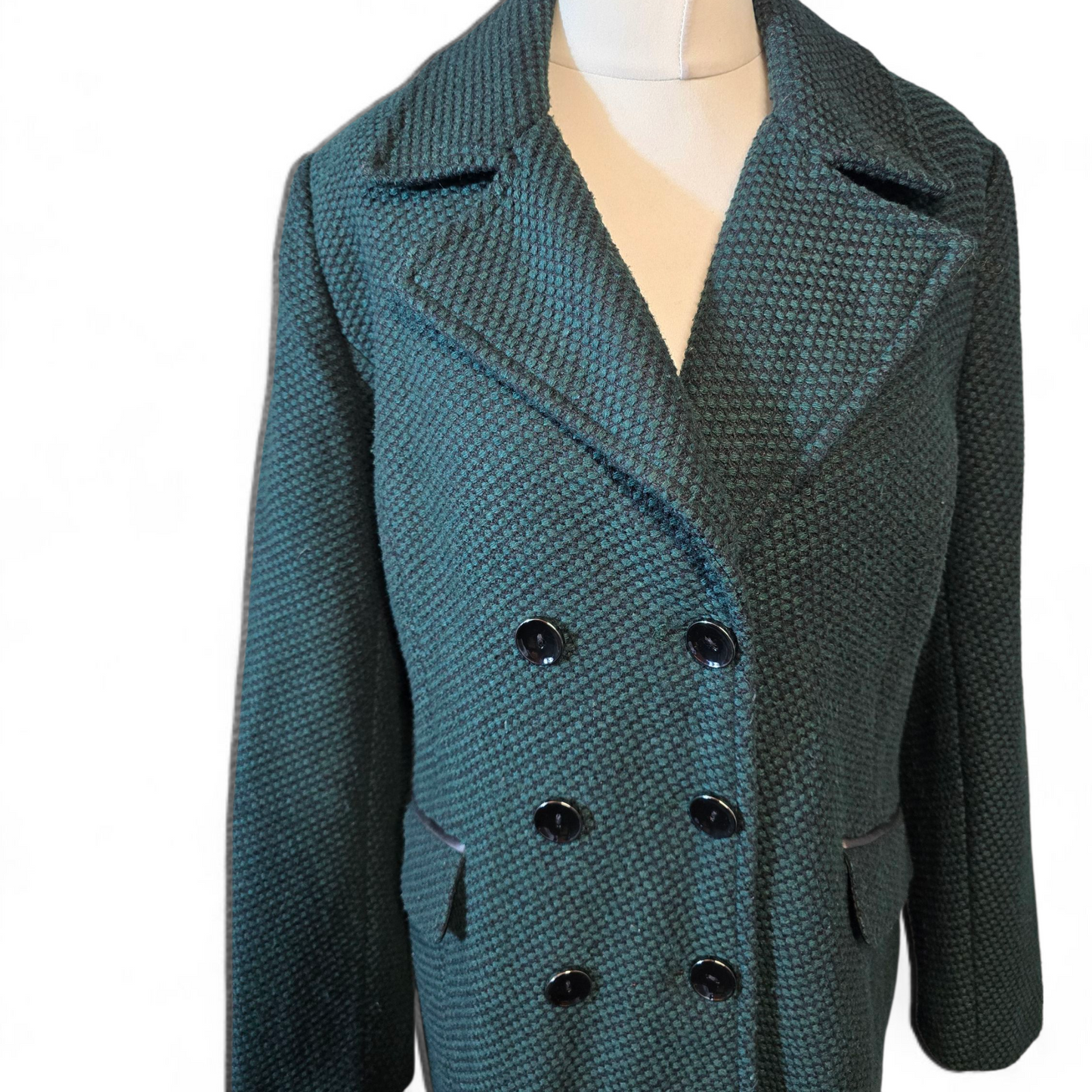 Debenhams Dark Green & Black Knitted Peacoat – Size 16