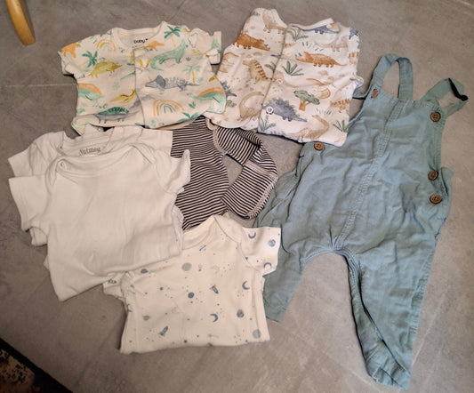 Newborn & 0–3 Months Baby Boy Bundle – Dungarees, Sleepsuit, Romper & Vests