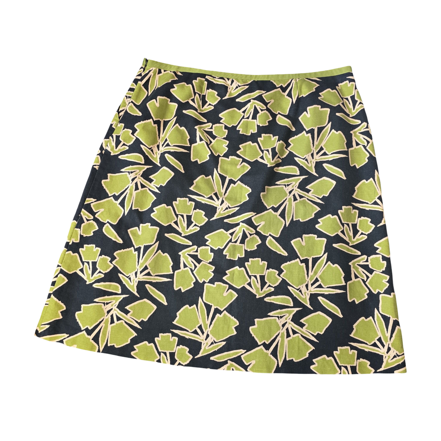 Laura Ashley Black & Green Floral Midi Skirt – Size 20 – Linen Blend