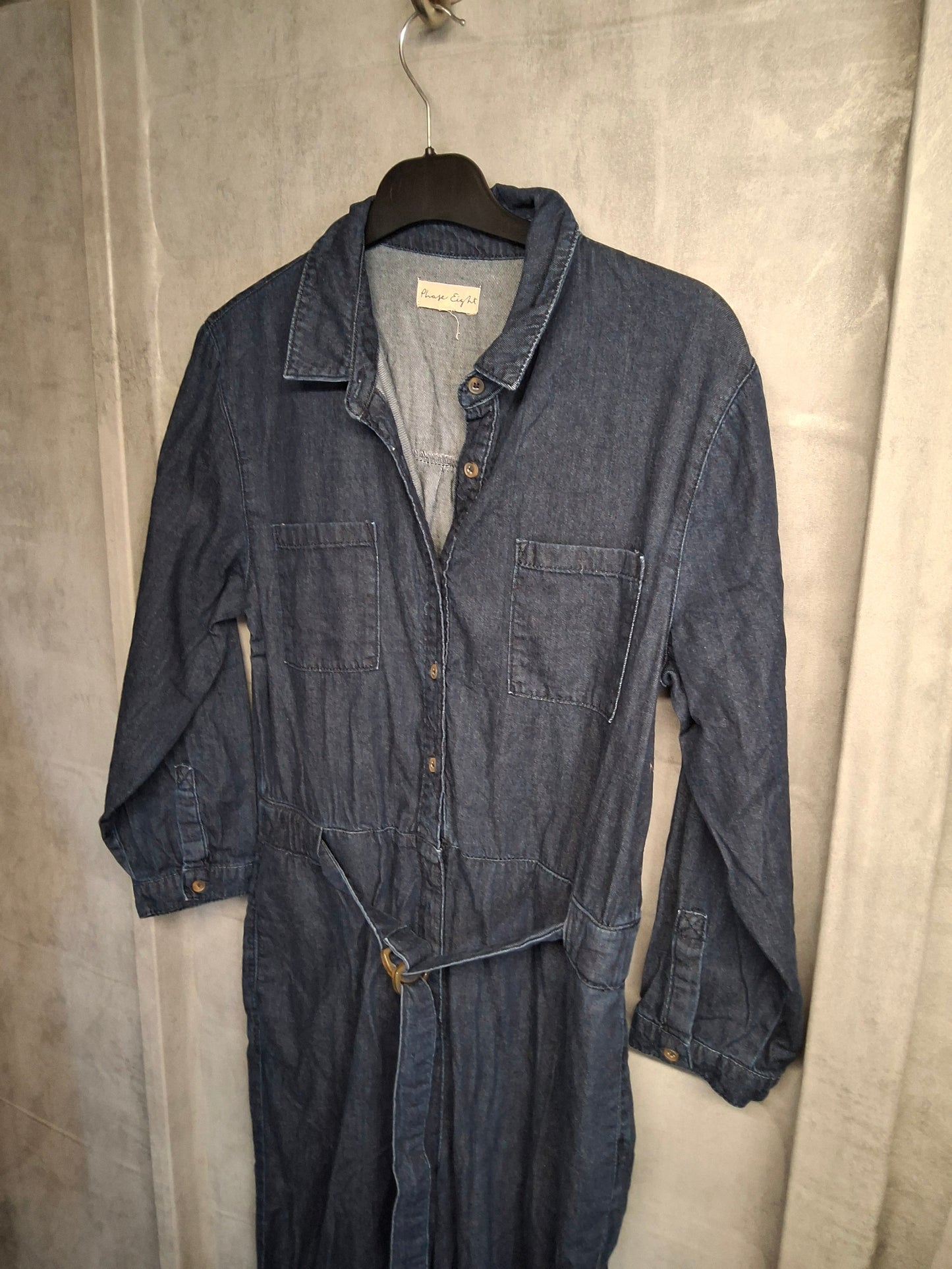 Phase Eight Denim Blue Cropped Flared Leg Jumpsuit – Size 10 – 100% Cotton