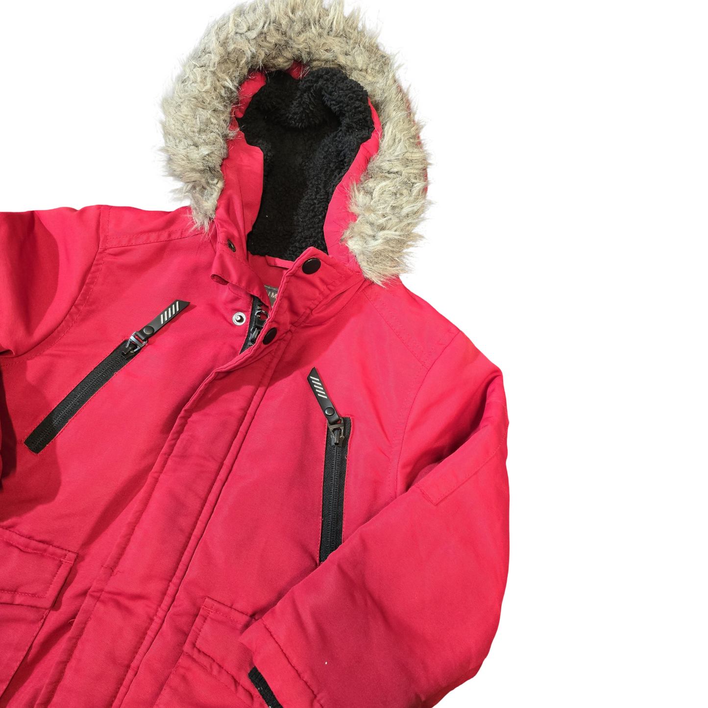 Primark Boys Red Winter Coat – Fleece Lined Hood – Age 3-4 Years