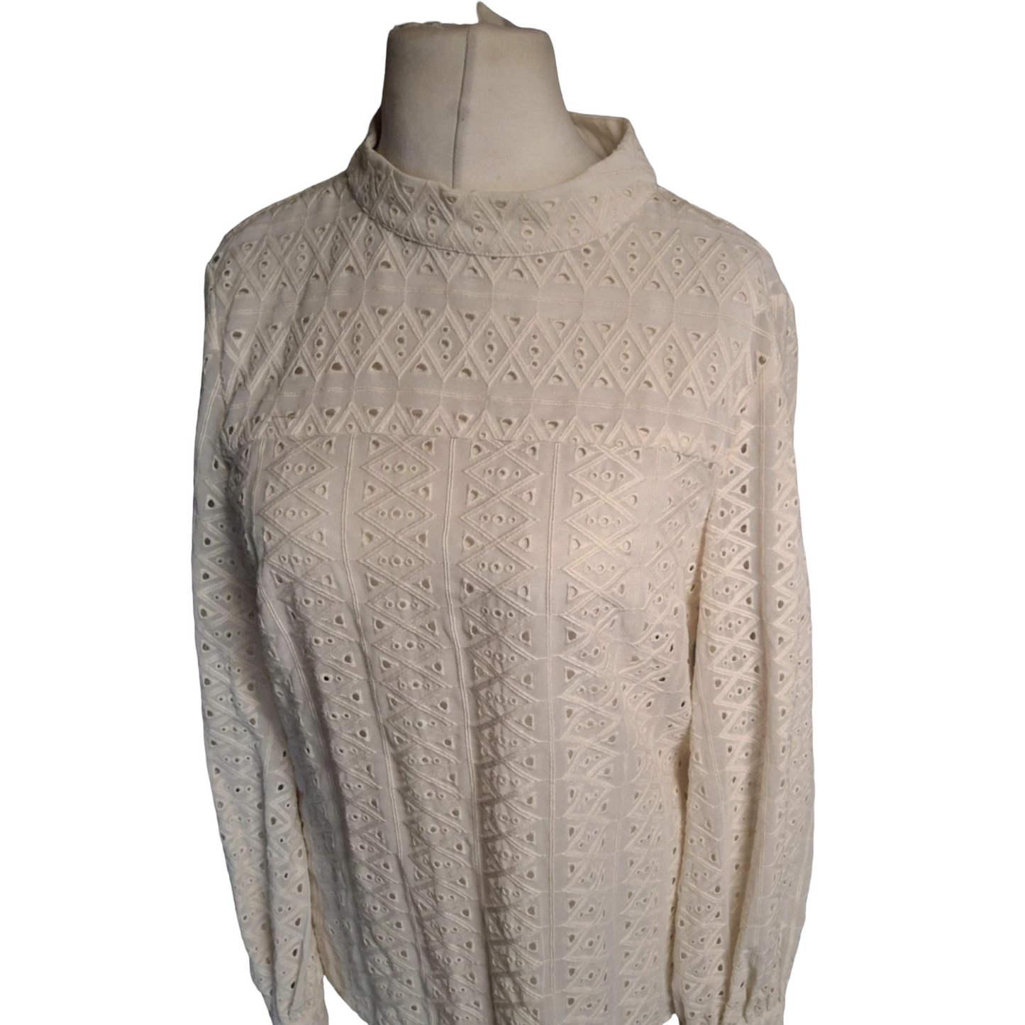 Warehouse Cream Crochet Sheer High Neck Blouse – Size 12