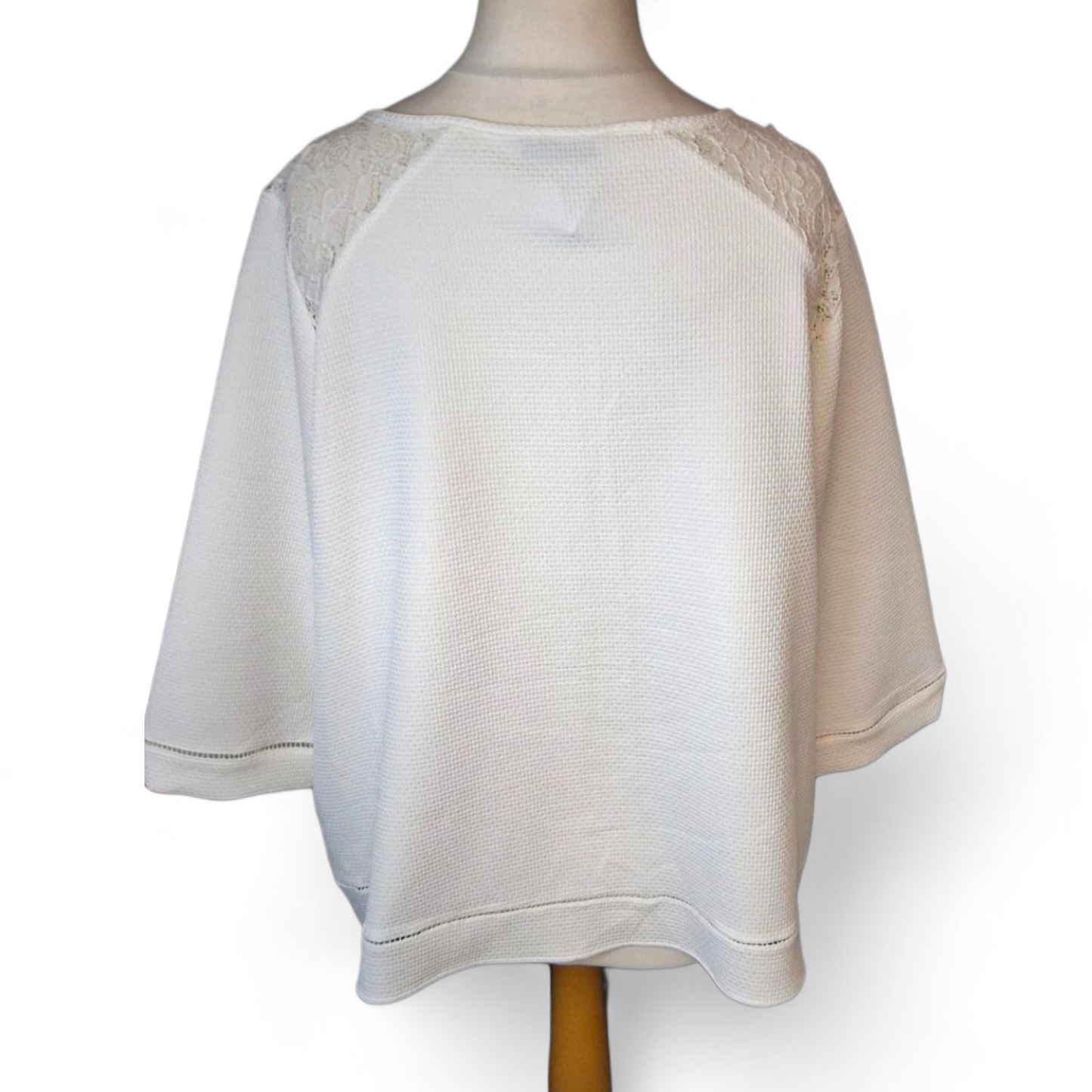 Marks & Spencer Ivory Textured Lace Shoulder Top | Size 20 | 3/4 Sleeve Plus Size Blouse