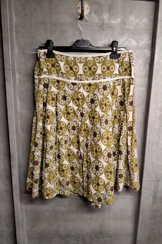 Matalan Light Green Flared Cotton Skirt – Size 10 – Circle Print & Lined
